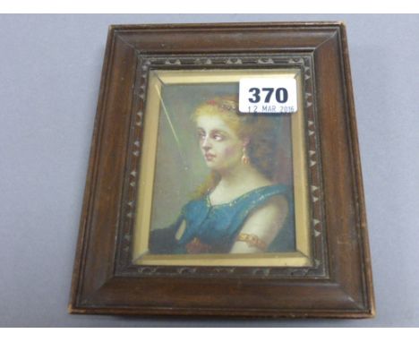 Oil on brass portrait of miniature of a Victorian girl  
