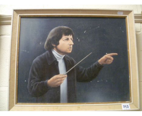 Fred Aris (b. 1932), portrait of Andre Previn, signed, oil on board approx 36cm x 46cm  