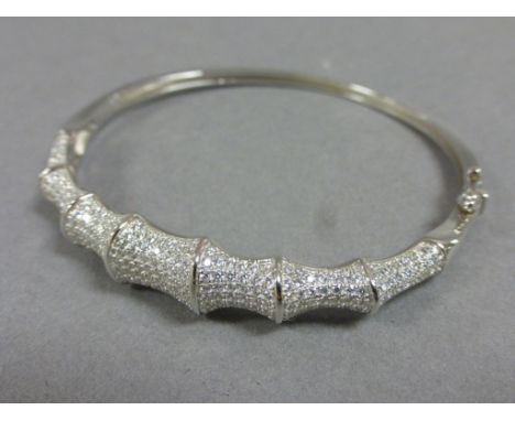 Silver & CZ bamboo style bangle  