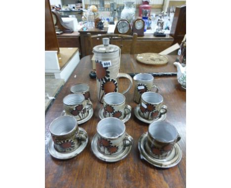 Briglin Studio Pottery Coffee Set comprising Coffee Pot, Milk, Sugar and Six Cups and Saucers