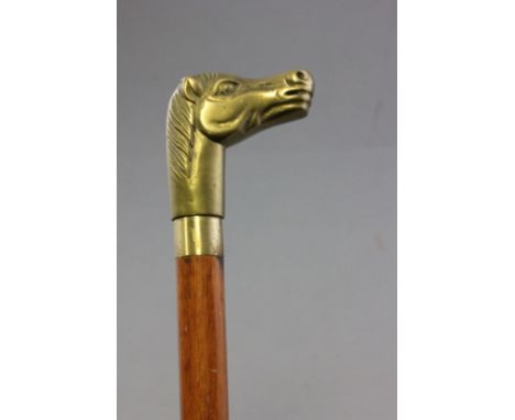 Walking Stick with Brass Horse Head Handle, the shaft opening to reveal a spirit tube