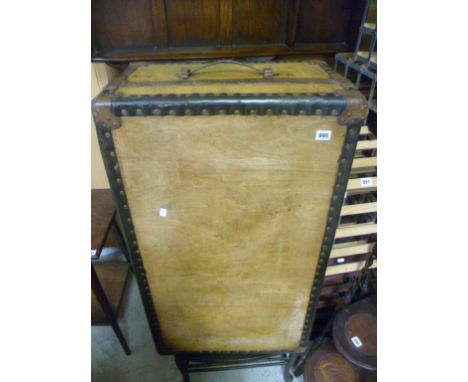 Metal bound pine cabin trunk  