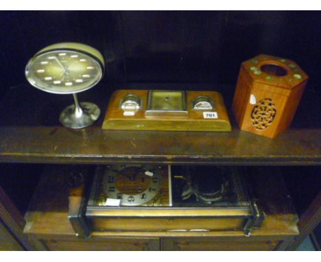 Eight Day Hanging Wall Clock, Retro Japanese Rhythm Clock (a/f), Lufft Baromater, Thermometer & Hydrometer and Wooden Contain