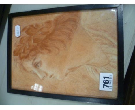19th Century framed portrait young woman red chalk on paper signed indistinctly to bottom left, approx 23cm x 18cm