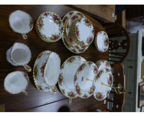 Royal Albert Old Country Roses Part Dinner / Tea Service comprising Three Tier Cakestand, Gravy Boat and Stand, 7 Bowls, Sand