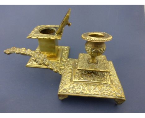 Brass Inkwell and Brass Chamberstick