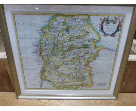 Robert Morden, hand coloured Engraved Map of Wiltshire, circa 1695 to 1722