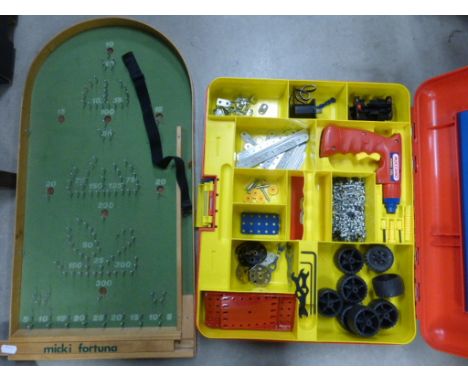 Micki Fortuna Bagatelle Board and a Case of Meccano