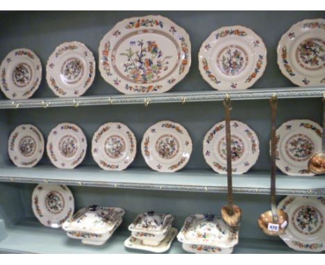Hancock & Sons ' Indian Tree ' Part Dinner Service comprising 2 Tureens, Sauce Tureen and Ladle, Meat Plate and 12 Plates