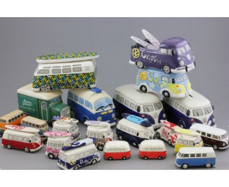 Group of Ceramic Volkswagon Campervans including Moneyboxes