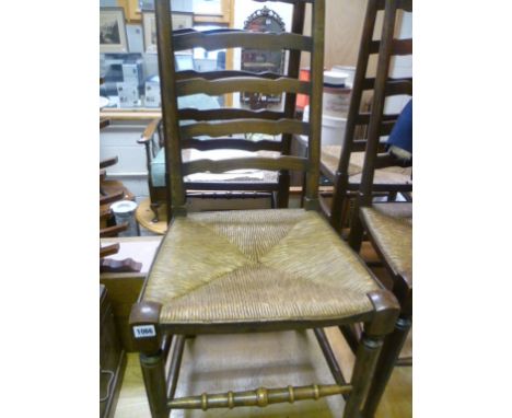 Set of four late Victorian oak ladder back chairs  