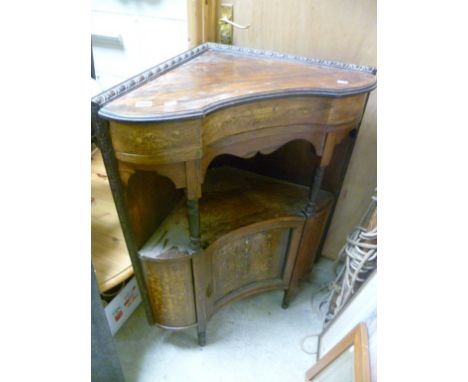 Victorian Rosewood Inlaid Corner Cabinet with open shelf over cupboard