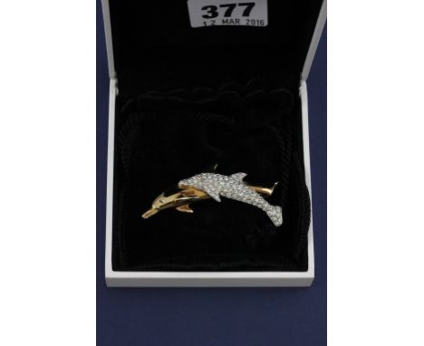 Boxed Swarovski Two Dolphin Brooch (one dolphin set with crystals) Limited Edition First Swarovski Jewellery Brooch with cert
