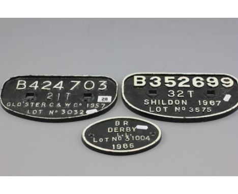 Three Cast Iron Wagon Plates - B R Derby, Glo'ster C & W Co and Shildon