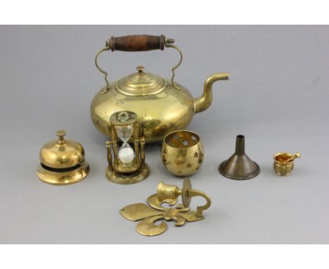 Group of Brass including Kettle, Desk Bell, Egg Timer, etc