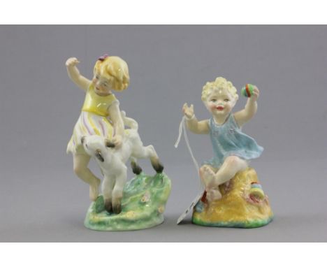 Royal Worcester ' April ' Figure modelled by Freda Doughty together with another Royal Worcester Figure ' Born on Sabbath Day