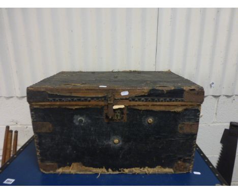 Studded Pine and Canvas Trunk