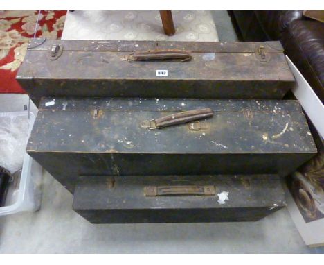 Three Vintage Wooden Tool Boxes (graduating sizes) fitted with various tools