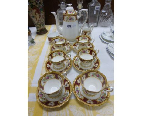 Royal Albert ' Lady Hamilton ' Coffee Service comprising Coffee Pot, Milk, Sugar and Six Coffee Cups and Saucers