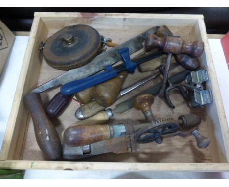 Group of Mixed Tools including Chisels, Bradle, Drill, etc