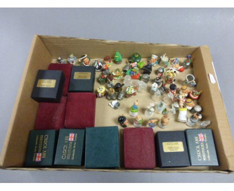Group of Collectable Thimbles including Hand Painted Pewter Thimbles in designs such as Charlie Chaplin, Henry VIII, Milkman,