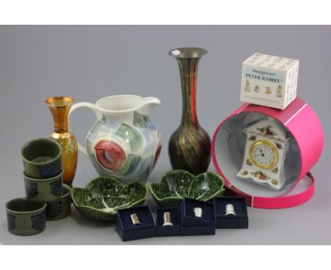 Mixed Lot of Ceramics including Royal Albert Old Country Roses Clock, Poole Pottery Jug (a/f), Boxed Wedgwood Peter Rabbit Mu