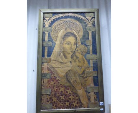 Gilt framed oil on panel portrait of Madonna & child