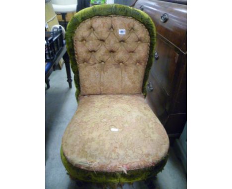 Victorian Button Back Ladies Side Chair on Turned Legs and Castors