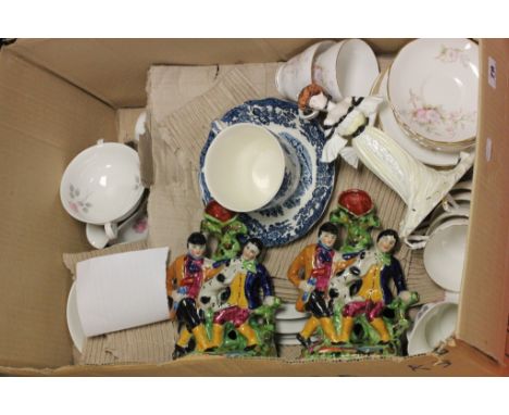 Mixed Lot of Ceramics including Montfort Biltons Tea Service, Pair Staffordshire Style Figures and Coalport Figurine