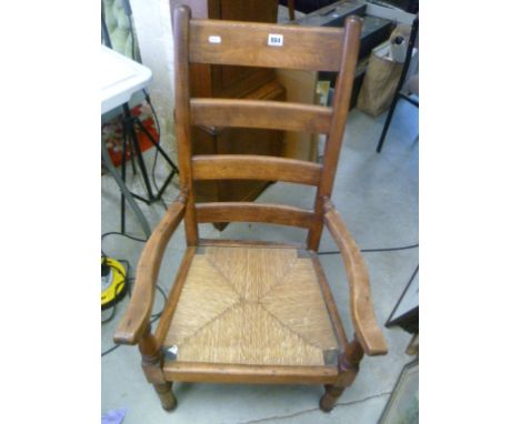 Arts and Crafts Style Ladder Back Elbow Chair with String Seat