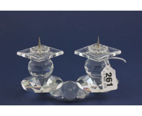 Boxed Swarovski Silver Crystal Candleholder for Two Candles, 7600 108 000 with leaflet