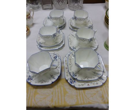 Shelley Set of Six Tea Cups, Five Saucers and Six Tea Plates, Blue Iris Design