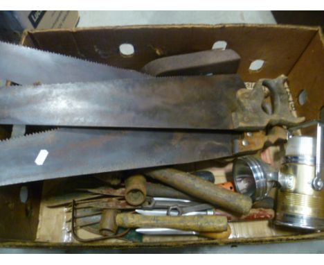 Quantity of Mixed Tools including Saws, Torches, Leg Brace, Garden Tools, etc