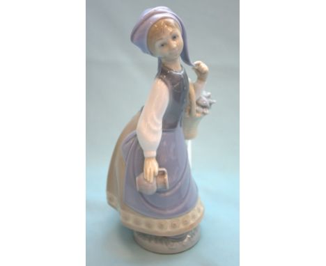 Lladro Figurine, Girl With Basket And Holding Jug 