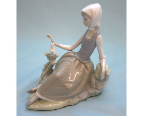 Lladro Figurine, Seated Girl With Bird 