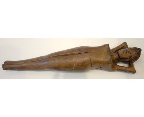 South Seas Hardwood Carving Of A Native Girl In The Form Of A Nutcracker, Length 12 Inches 