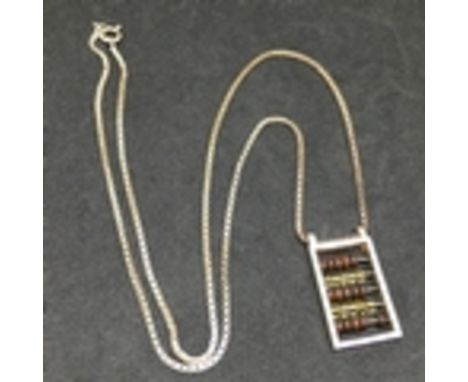 Vintage Italian Silver Necklace With Abacus Pendant. Alternating rows of Red & Clear Glass Beads. Clasp marked 925 Italy 