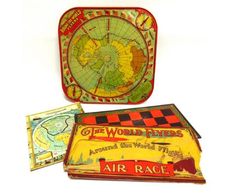[AIRSHIP INTEREST]. ASSORTED AVIATION THEMED BOARD GAMES  comprising a 'Round the World Fliers' printed tin game board, by th