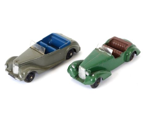 TWO DINKY 38 SERIES CARS  comprising a No.38d, Alvis Sports Tourer, immediate post-war, green with brown seats, a solid steer