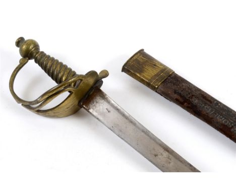 A 19TH CENTURY BRITISH SWORD  the 66.5cm slightly curved blade marked at the forte 'B O' [Board of Ordnance] below an arrow h