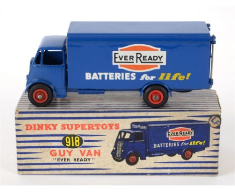 A DINKY NO.918, GUY VAN 'EVER READY'  first type cab, blue with red grooved hubs, near mint, boxed, the box generally good (b