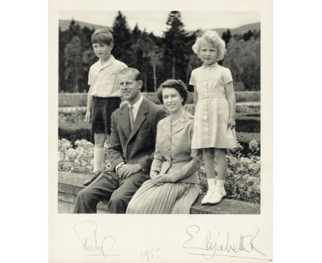 AUTOGRAPHS - QUEEN ELIZABETH II (B.1926) & PRINCE PHILIP, DUKE OF EDINBURGH (B.1921)  a black and white portrait of the Royal