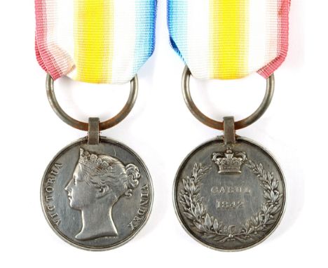 A CANDAHAR, GHUZNEE, CABUL MEDAL TO PRIVATE T. WEST, 31ST REGIMENT  the reverse Cabul 1842, with steel clip and ring suspende