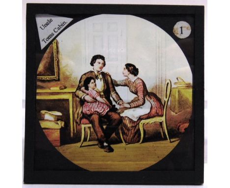 ASSORTED MAGIC LANTERN SLIDES  comprising seven sets, namely Uncle Tom's Cabin (12); Bob the Fireman (12); Goldilocks and the