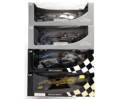 FOUR ASSORTED 1/18 SCALE FORMULA 1 RACING CARS  comprising a Minichamps Jordan Toyota EJ15 (T. Monteiro); Minichamps B.M.W. S