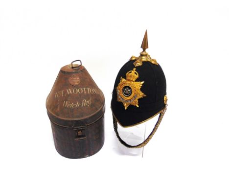 A POST-1902 WELSH REGIMENT OFFICER'S HOME SERVICE BLUE CLOTH HELMET  with a gilt metal King's crown helmet plate to the front