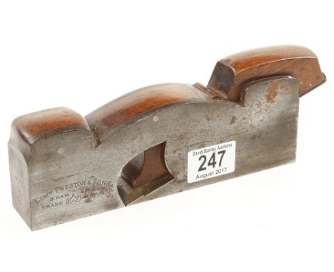 A malleable iron 1 1/2" shoulder plane by PRESTON (name on side) with rosewood infill and wedge light overall pitting G
