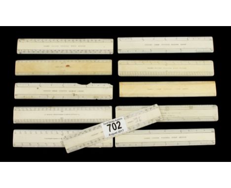 A collection of 11 6" x 1" scale rules by various makers only one with a chip G+