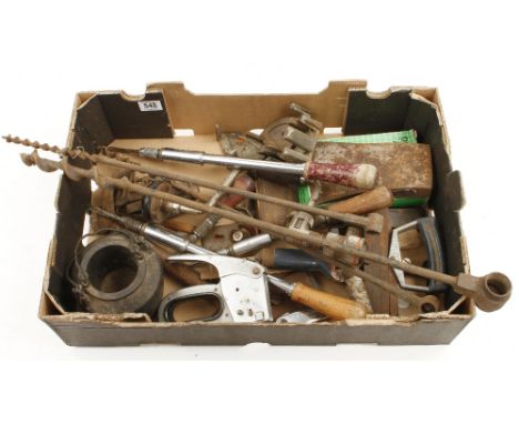 A cast iron glue pot and quantity of other tools 