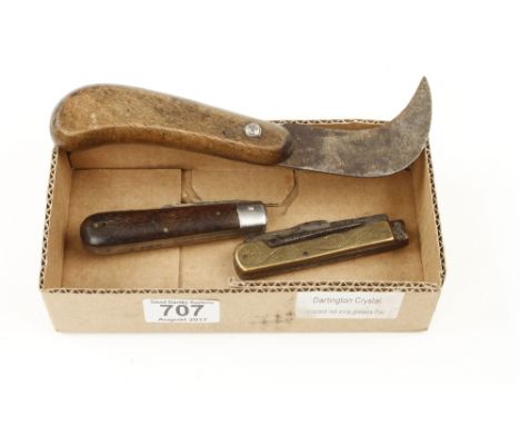 Three penknives one with decoration to brass scale. G